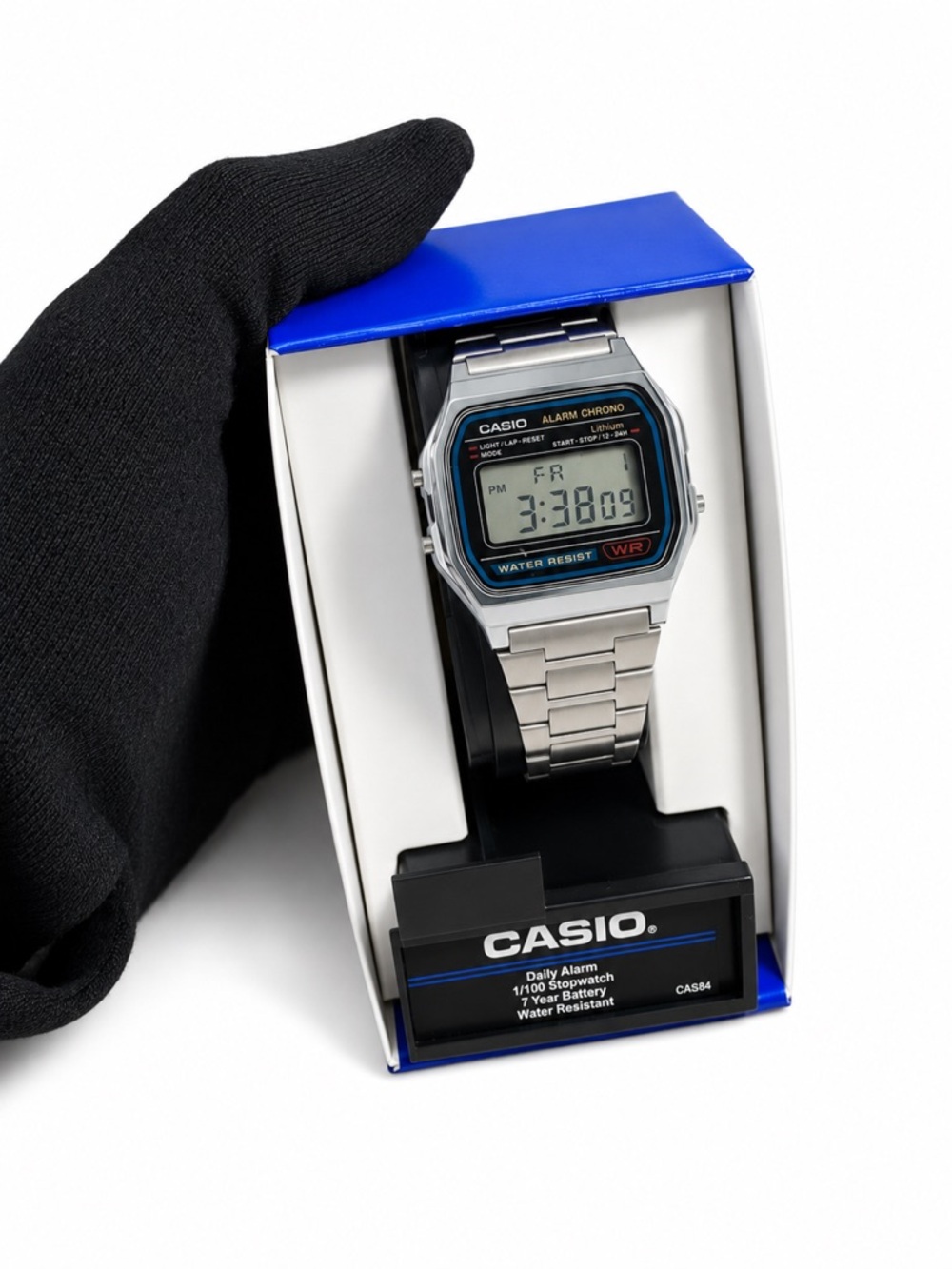 Casio Blue and White Packaging with Barcode